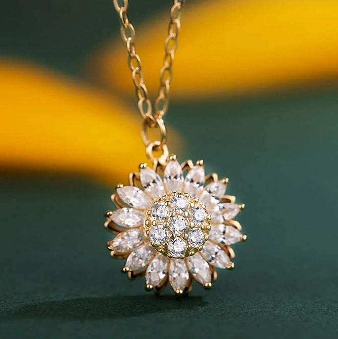 COLLAR GIRASOL GIRATORIO - BAÑO DORADO FINO INOXIDABLE + ENVÍO GRATIS!🎁