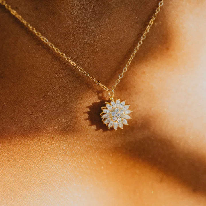 COLLAR GIRASOL GIRATORIO - BAÑO DORADO FINO INOXIDABLE + ENVÍO GRATIS!🎁
