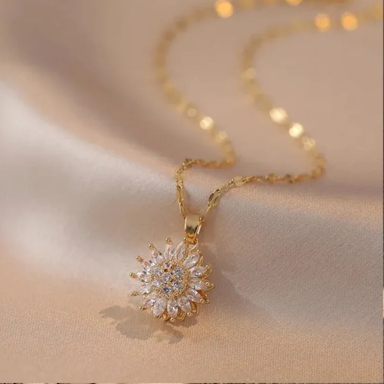 COLLAR GIRASOL GIRATORIO - BAÑO DORADO FINO INOXIDABLE + ENVÍO GRATIS!🎁