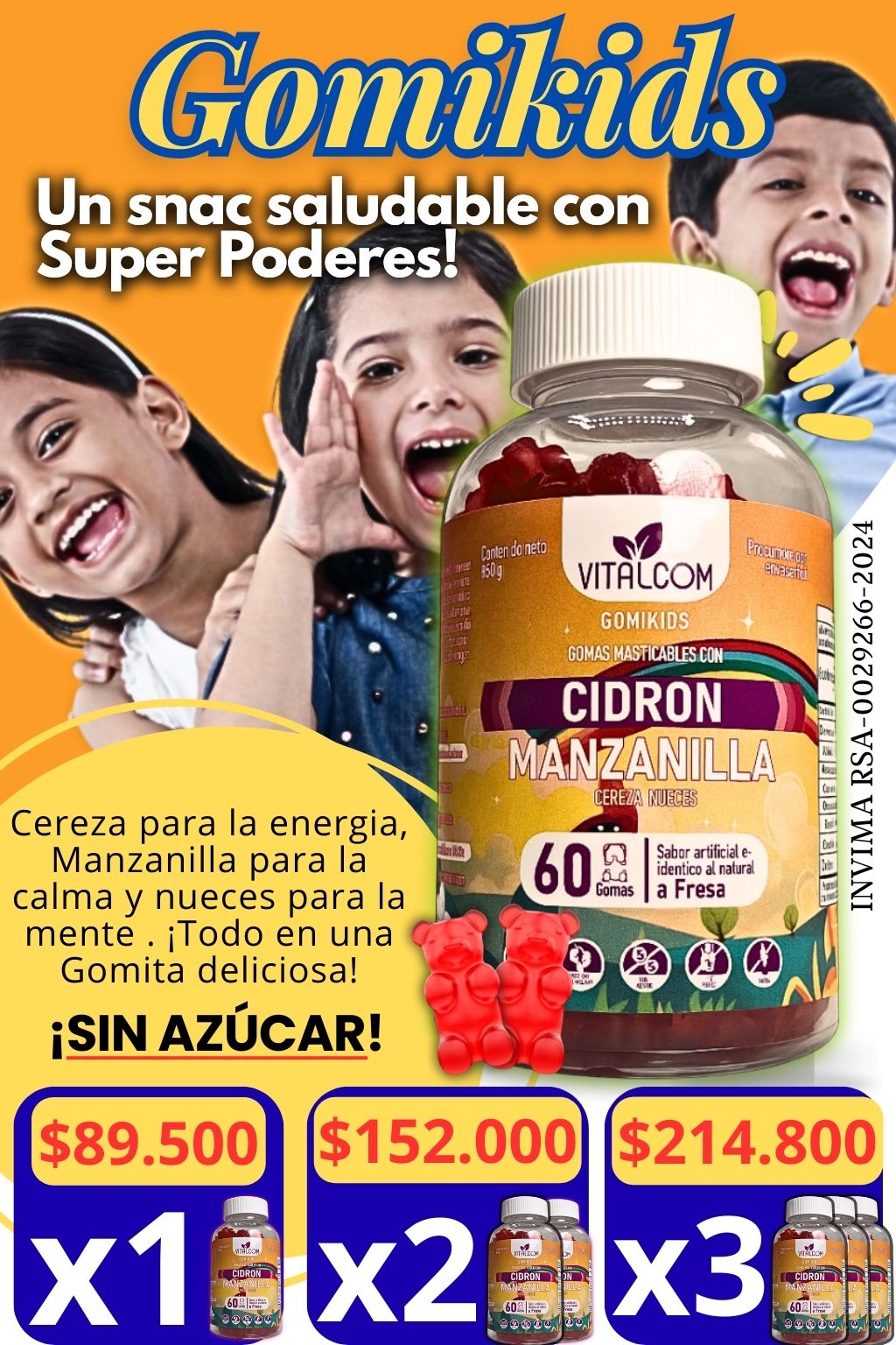 GOMIKIDS SIN AZUCAR X60 UNIDADES CON CIDRON DE MANZANA / NUTRICION CEREBRAL/ MEJORA EL DESCANSO Y APETITO +ENVIO GRATIS 🎁