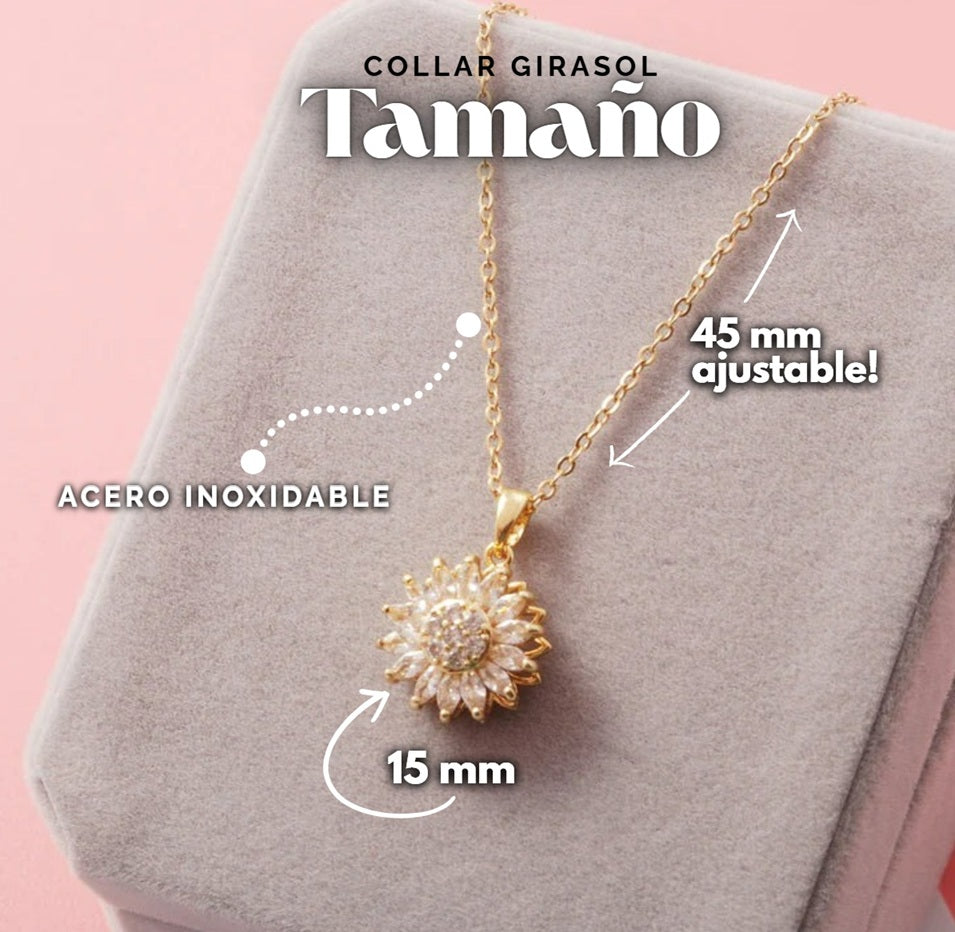 COLLAR GIRASOL GIRATORIO - BAÑO DORADO FINO INOXIDABLE + ENVÍO GRATIS!🎁
