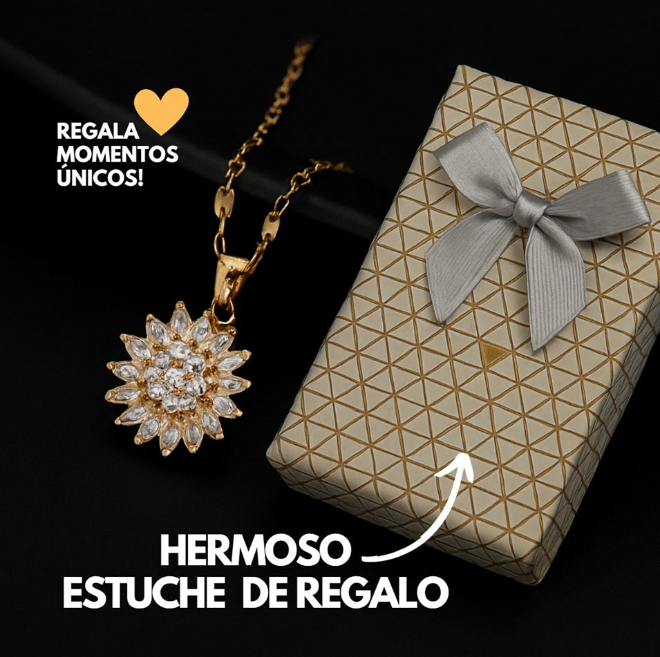 COLLAR GIRASOL GIRATORIO - BAÑO DORADO FINO INOXIDABLE + ENVÍO GRATIS!🎁