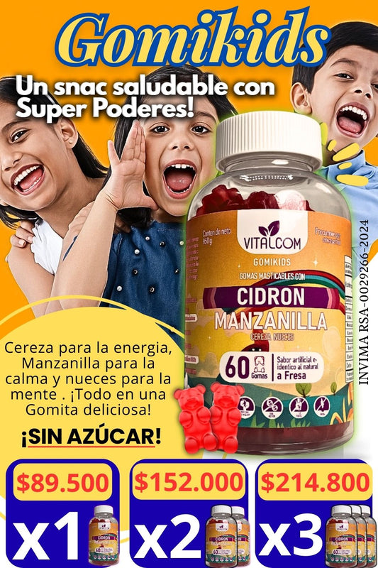 GOMIKIDS SIN AZUCAR X60 UNIDADES CON CIDRON DE MANZANA / NUTRICION CEREBRAL/ MEJORA EL DESCANSO Y APETITO +ENVIO GRATIS 🎁