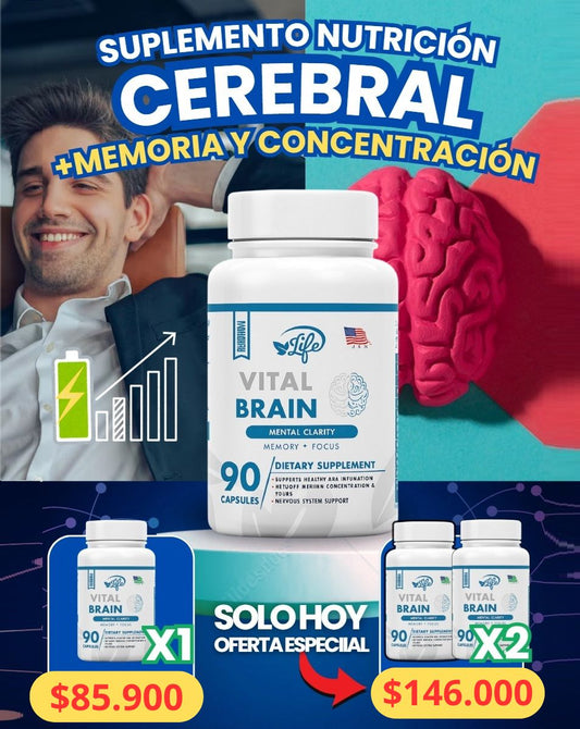 🧠VITAL BRAIN LIFE SUPLEMENTO CEREBRAL X90 CAPSULAS - ELIMINA CANSANCIO MENTAL - MEJORA LA MEMORIA, ATENCIÓN Y CONCENTRACIÓN + ENVÍO GRATIS! 🎁