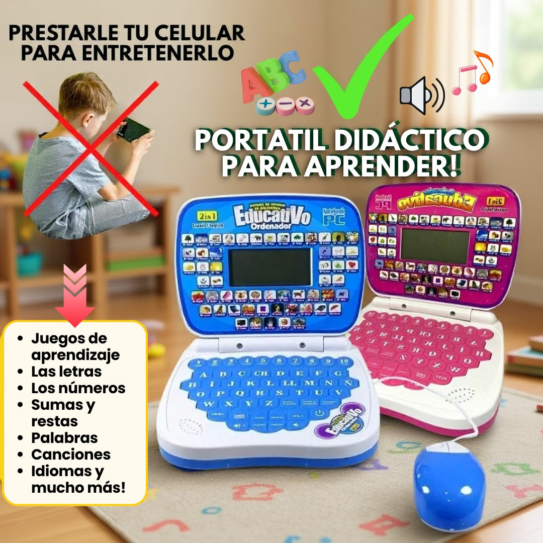 COMPUTADOR PORTÁTIL DIDÁCTICO PARA NIÑOS ENTRE 1 Y 6 AÑOS + JUEGOS+LETRAS+NÚMEROS+SUMAS Y RESTAS+CANCIONES Y MÁS + ENVÍO GRATIS! 🎁