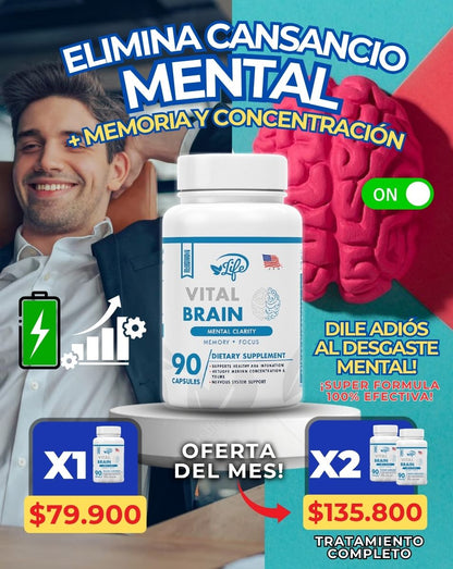 🧠VITAL BRAIN SUPLEMENTO CEREBRAL X90 CAPSULAS / ELIMINA CANSANCIO MENTAL / MEJORA LA MEMORIA, ATENCIÓN Y CONCENTRACIÓN + ENVÍO GRATIS! 🎁
