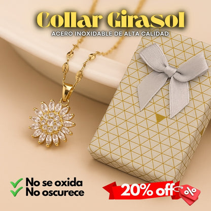 COLLAR GIRASOL GIRATORIO - BAÑO DORADO FINO INOXIDABLE + ENVÍO GRATIS!🎁