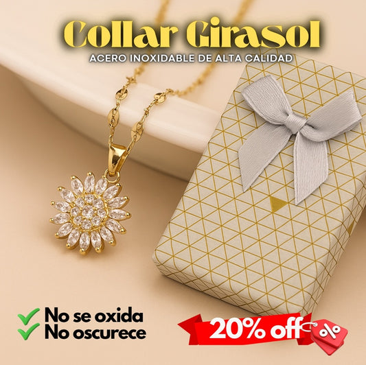 COLLAR GIRASOL GIRATORIO - BAÑO DORADO FINO INOXIDABLE + ENVÍO GRATIS!🎁